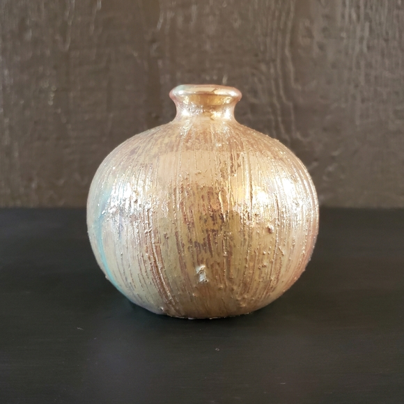 Vintage Signed Studio Art Pottery Gold Vase Set - Picture 8 of 10